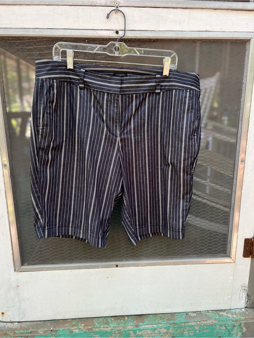 Women's Navy Pinstripe Bermuda Shorts